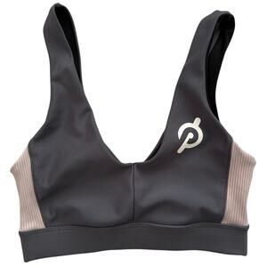 Peloton Color Block V-Neck Gray Taupe Sports Workout Pilates Yoga Bra Women XS/S